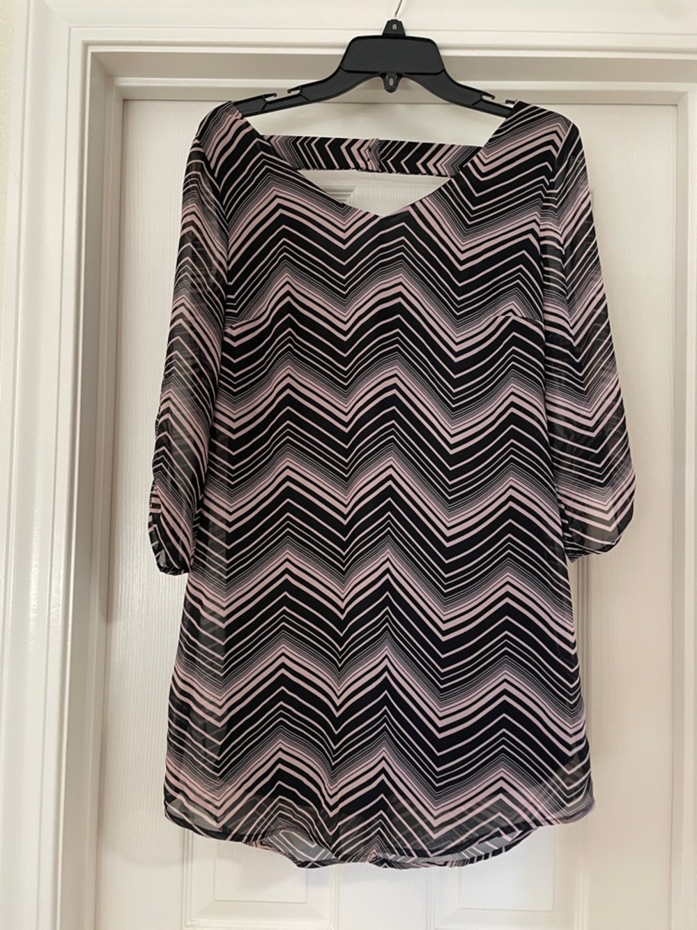 Lily Rose Black Tunic with Pale Pink Chevron Accent